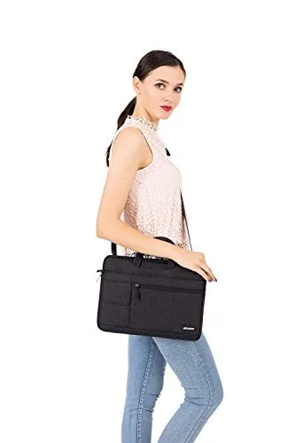 MOSISO Laptop Shoulder Bag Compatible with MacBook Pro/Air 13 inch, 13-13.3 inch Notebook Computer, Polyester Flapover Briefcase Sleeve Case, Black