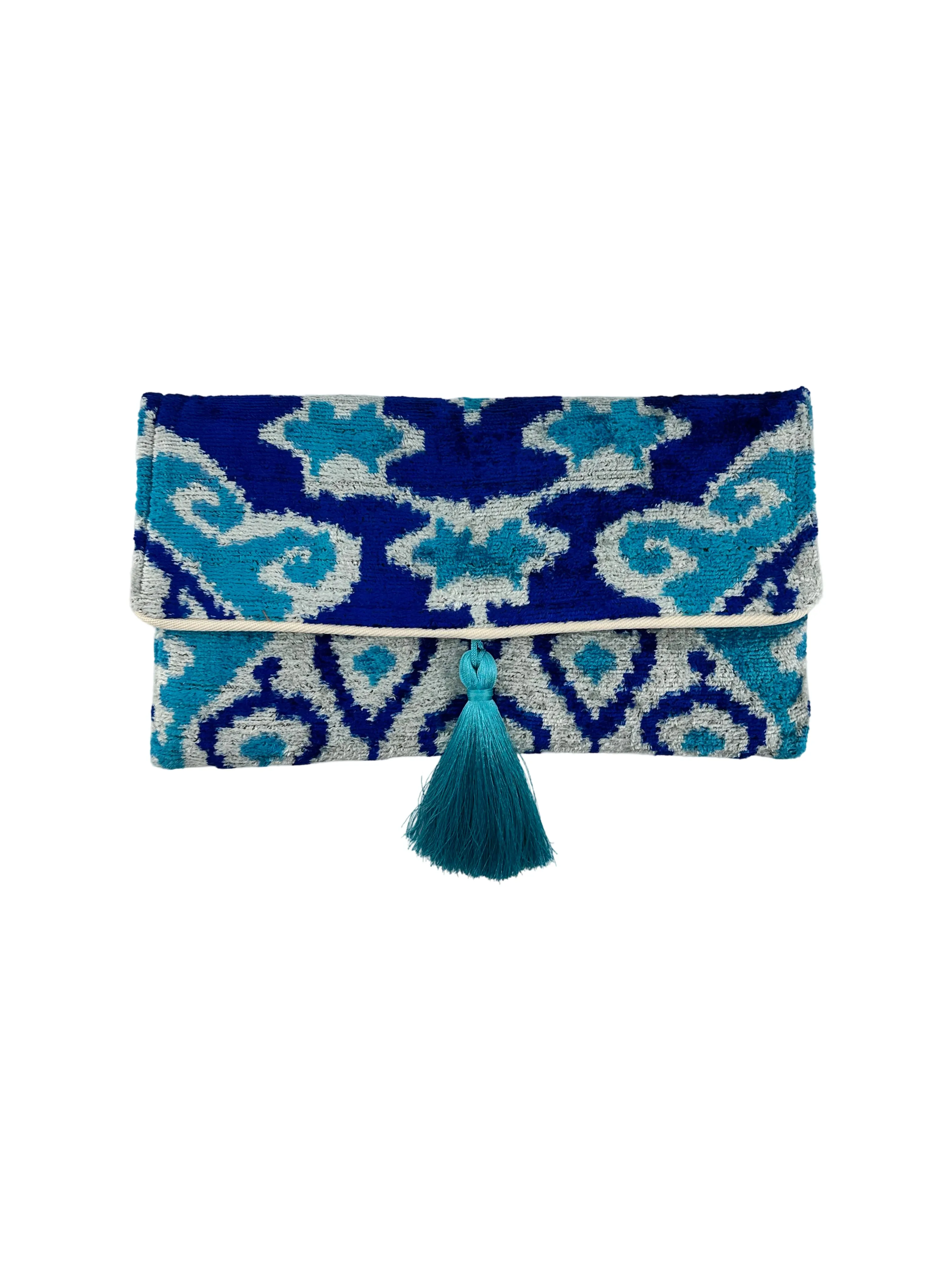 Multi Blue Velvet Clutch with Removable Chain