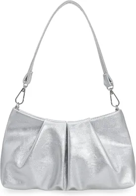 Pleated PU Clutch Evening Purse for Women Dressy Formal Faux Leather Shoulder Handbag