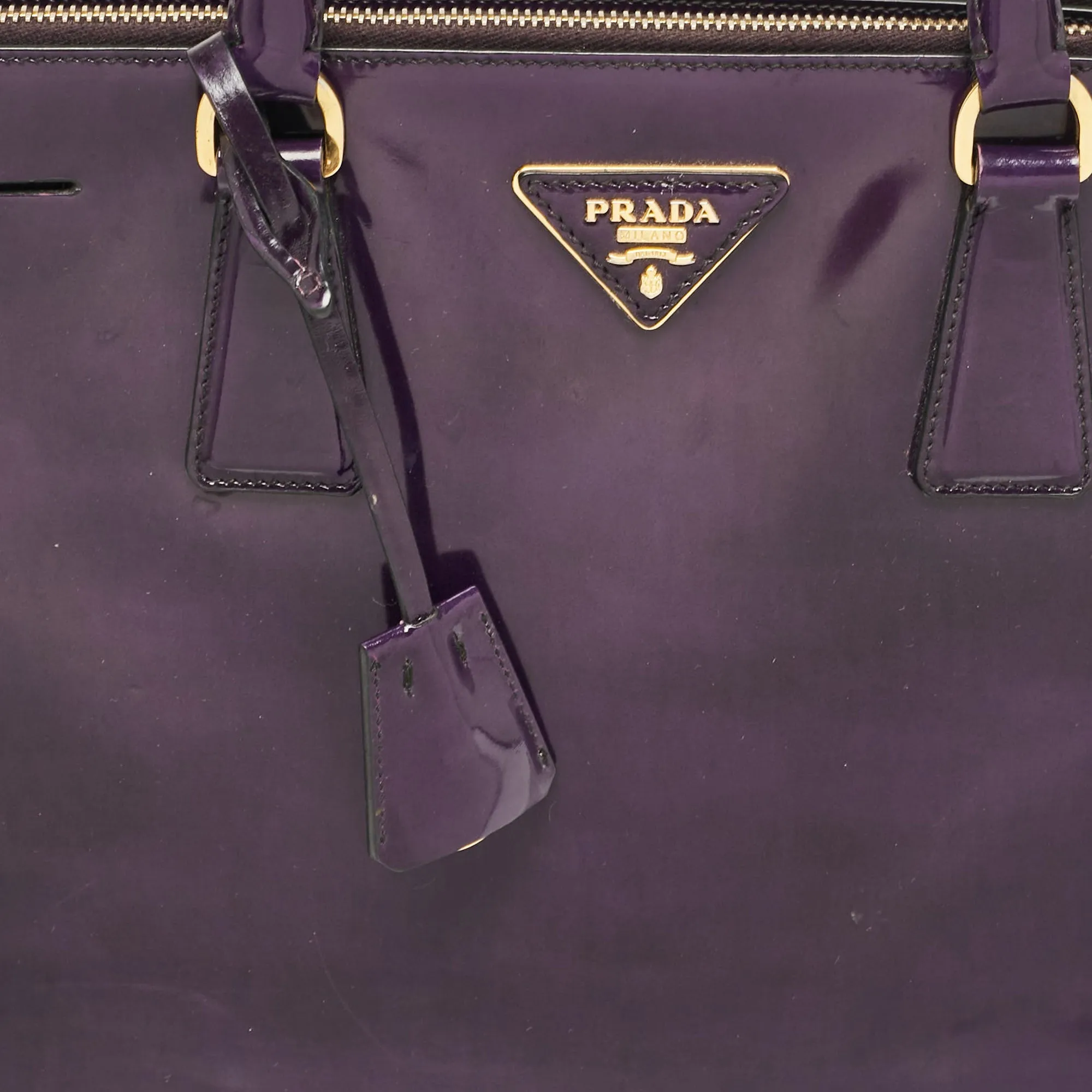 Prada Purple Patent Leather Medium Double Zip Galleria Tote