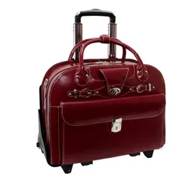 Removable Wheeled Laptop Briefcase, Leather, Mid-Size, Red - ROSEVILLE | McKlein - 96646