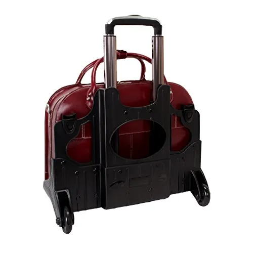 Removable Wheeled Laptop Briefcase, Leather, Mid-Size, Red - ROSEVILLE | McKlein - 96646