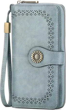 SENDEFN Wallet for Women RFID Blocking Leather Clutch Long Purse Large Capacity Credit Card Holder Wristlet