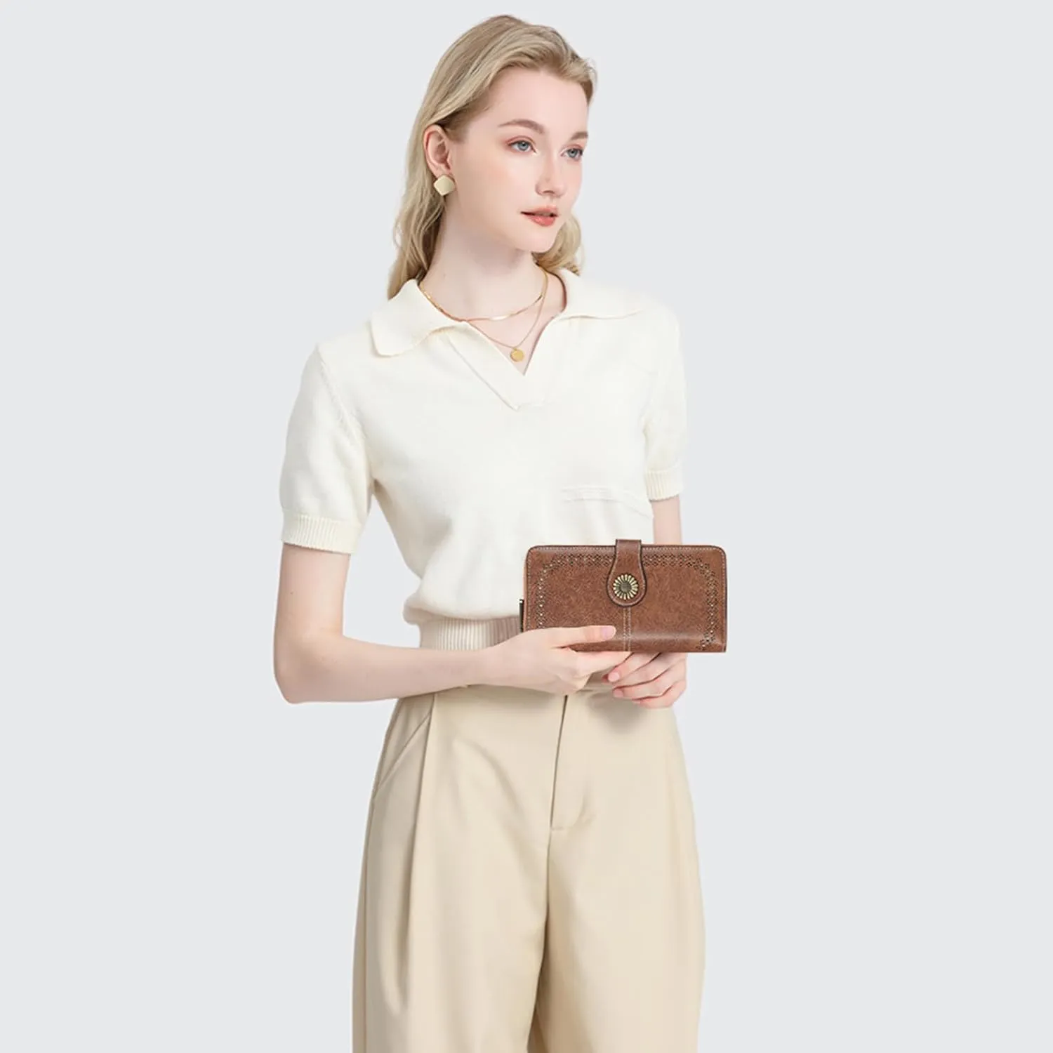 SENDEFN Wallet for Women RFID Blocking Leather Clutch Long Purse Large Capacity Credit Card Holder Wristlet