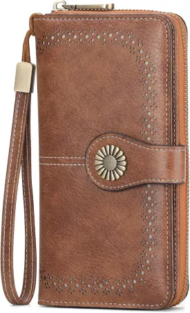 SENDEFN Wallet for Women RFID Blocking Leather Clutch Long Purse Large Capacity Credit Card Holder Wristlet