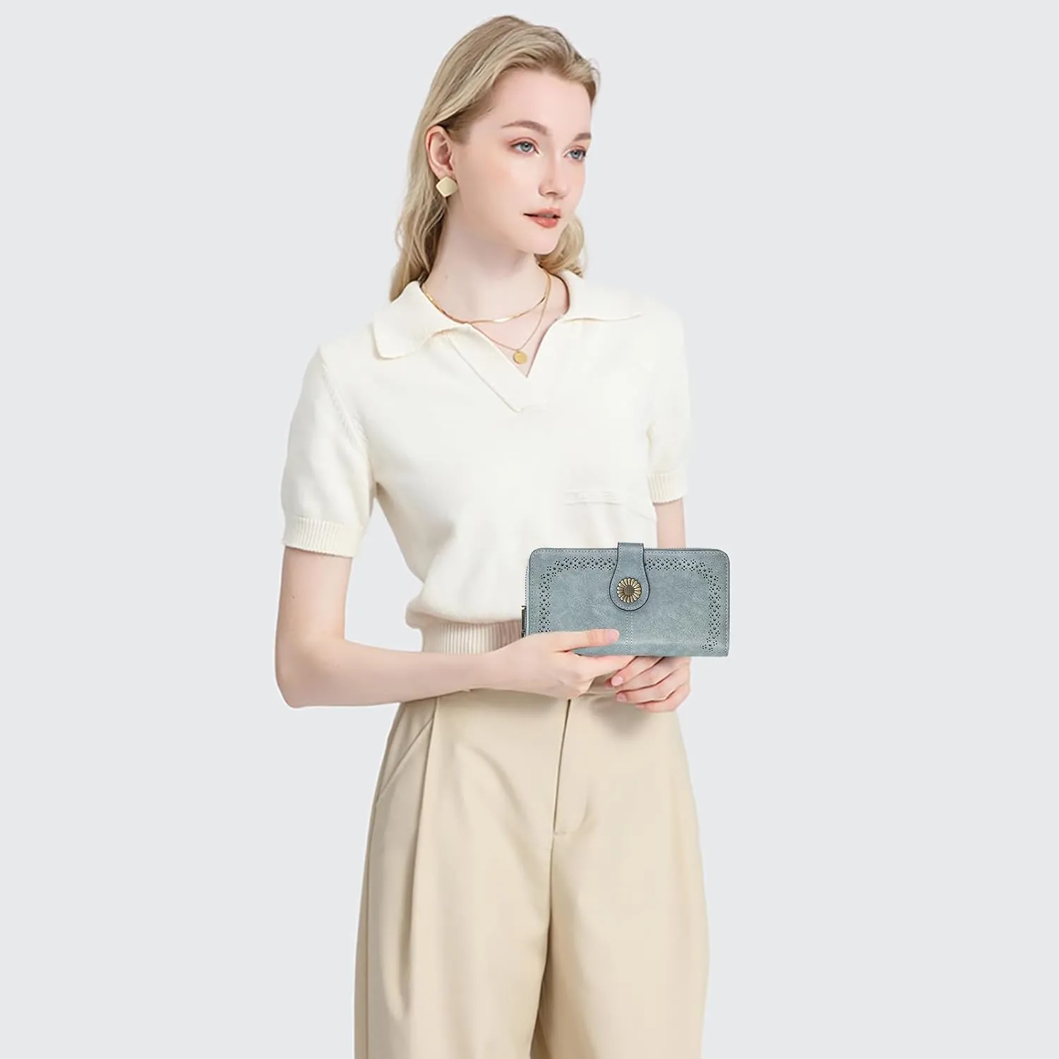 SENDEFN Wallet for Women RFID Blocking Leather Clutch Long Purse Large Capacity Credit Card Holder Wristlet