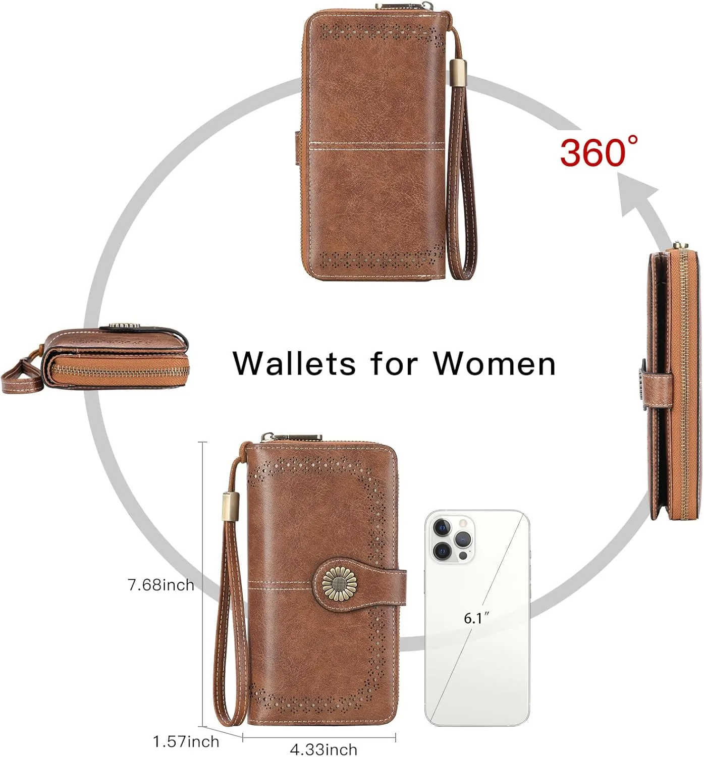 SENDEFN Wallet for Women RFID Blocking Leather Clutch Long Purse Large Capacity Credit Card Holder Wristlet