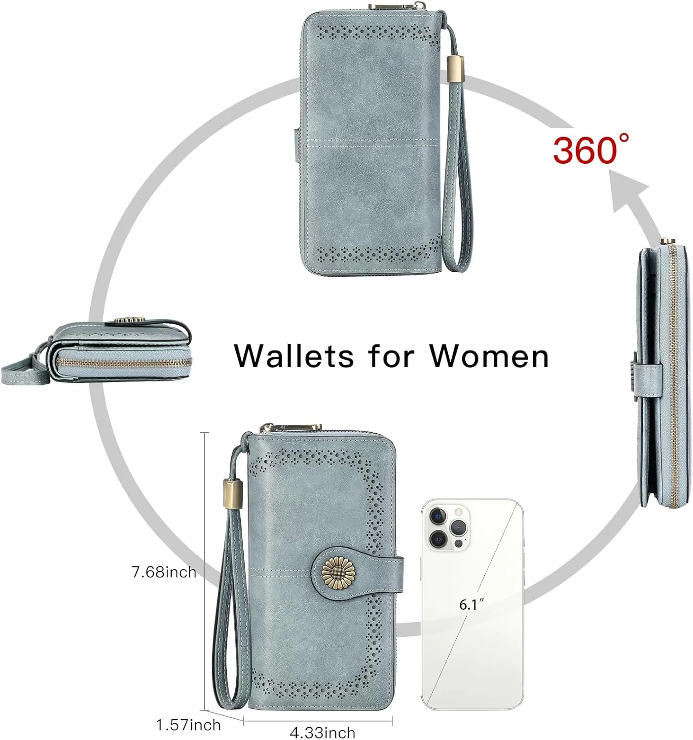 SENDEFN Wallet for Women RFID Blocking Leather Clutch Long Purse Large Capacity Credit Card Holder Wristlet