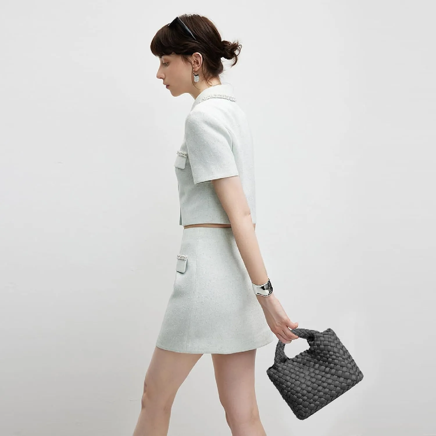 Small Tote Shoulder Bag, Women Handbags and Purses, Woven Composite Bag, Travel Chain Pouch, Phone Crossbody Satchel