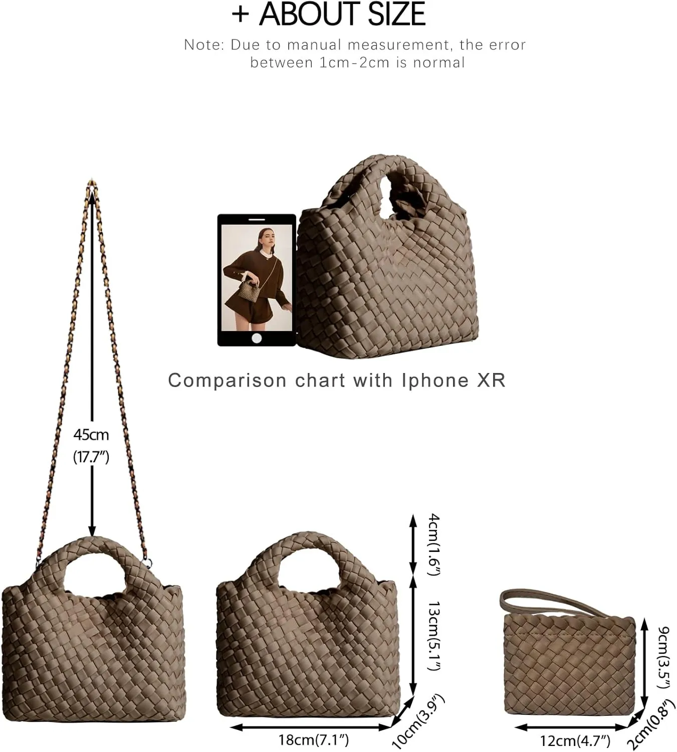 Small Tote Shoulder Bag, Women Handbags and Purses, Woven Composite Bag, Travel Chain Pouch, Phone Crossbody Satchel