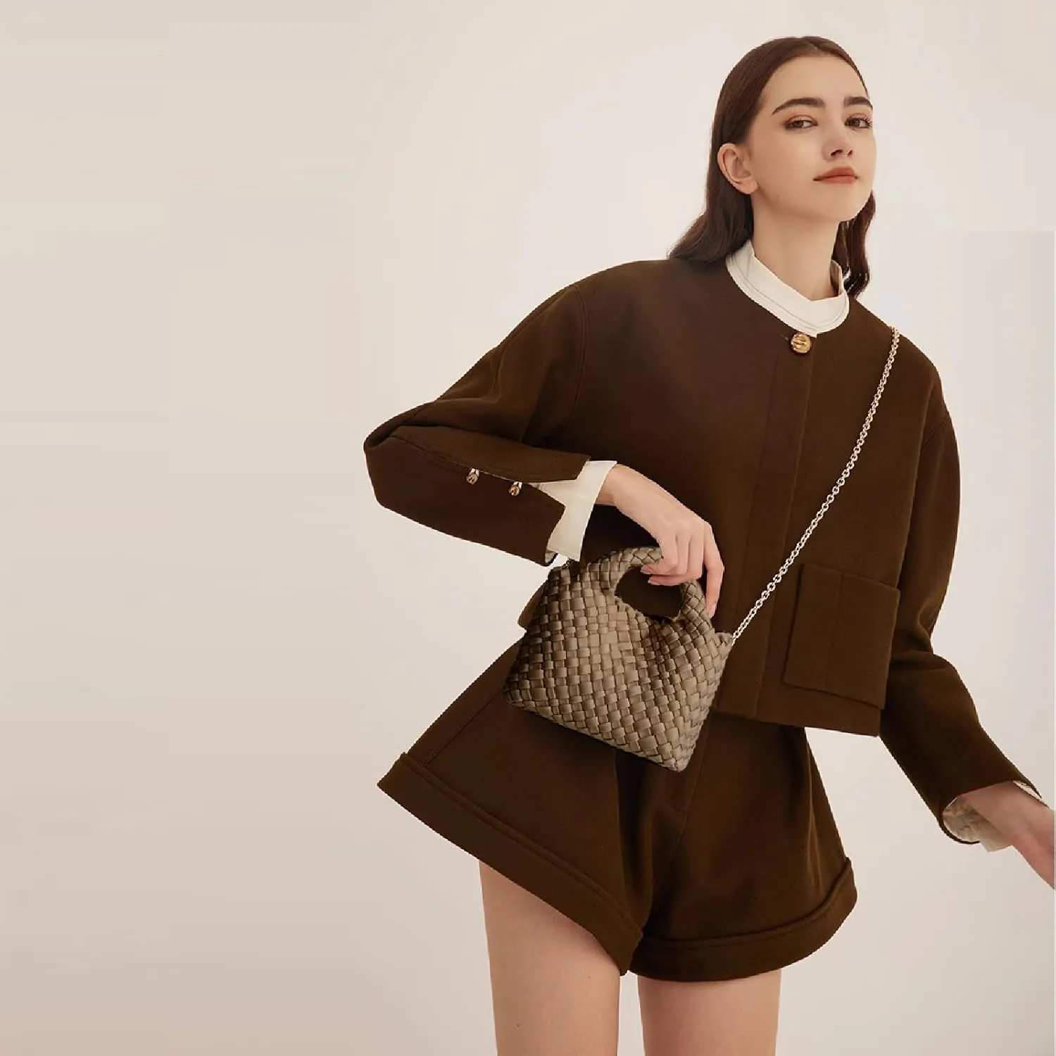 Small Tote Shoulder Bag, Women Handbags and Purses, Woven Composite Bag, Travel Chain Pouch, Phone Crossbody Satchel