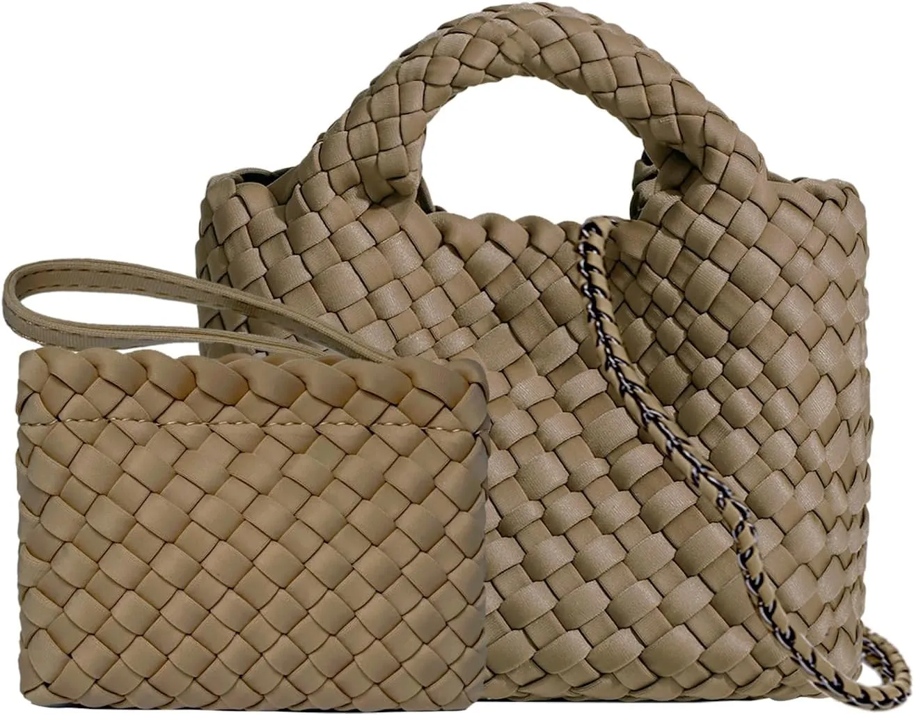 Small Tote Shoulder Bag, Women Handbags and Purses, Woven Composite Bag, Travel Chain Pouch, Phone Crossbody Satchel