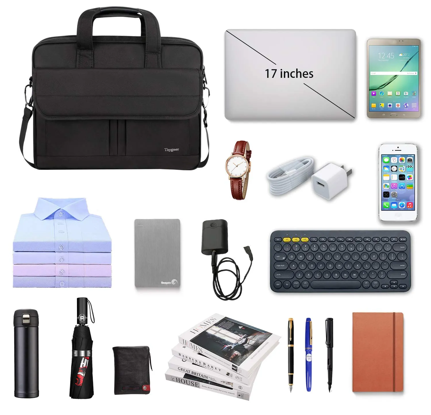 Taygeer Laptop Bag 15.6 Inch, Business Briefcase for Men Women, 15inch Water Resistant Messenger Shoulder Bag with Strap, Durable Office Bag, Carry On Handle Case for Computer Notebook MacBook,Black