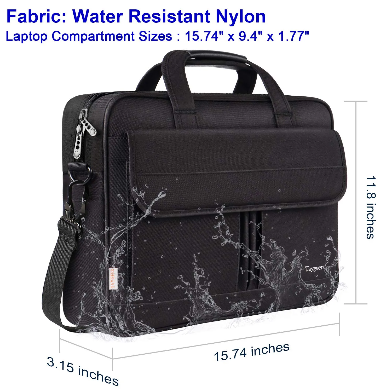 Taygeer Laptop Bag 15.6 Inch, Business Briefcase for Men Women, 15inch Water Resistant Messenger Shoulder Bag with Strap, Durable Office Bag, Carry On Handle Case for Computer Notebook MacBook,Black
