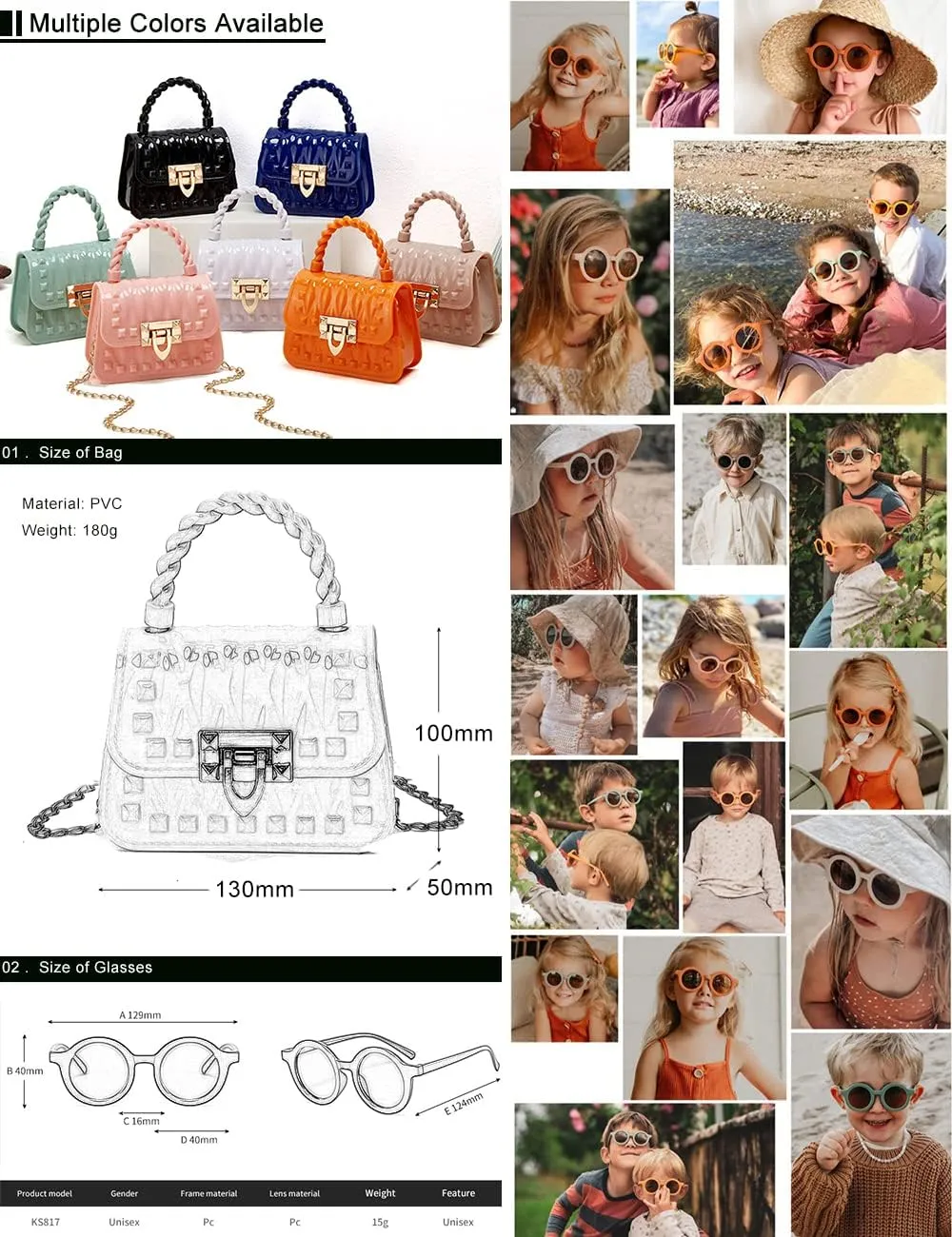 Toddler Handbags Cross Body Bag Shoulder Bag Wallet Princess Purse Sunglass for Girls Kids (Orange)