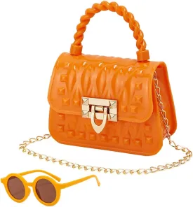 Toddler Handbags Cross Body Bag Shoulder Bag Wallet Princess Purse Sunglass for Girls Kids (Orange)