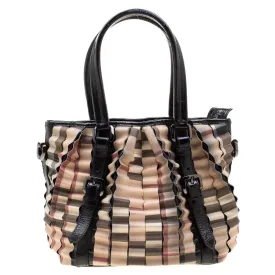 Trendy Inspired Burberry Black/beige Nova Check Pvc And Patent Leather Cartridge Pleat Tote