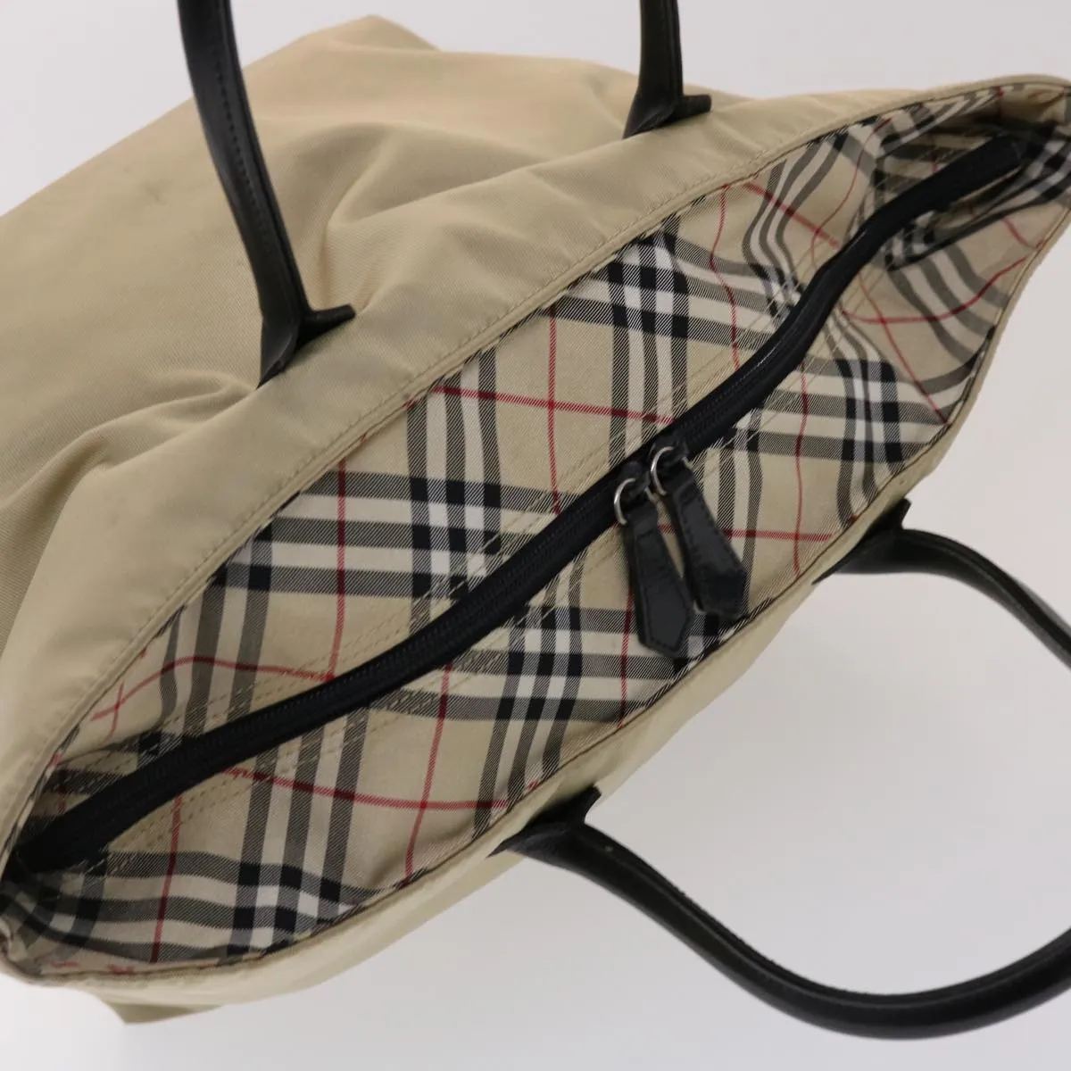 Trendy Inspired Burberry Nova Check Blue Label Tote Bag Nylon Beige Auth Yb277
