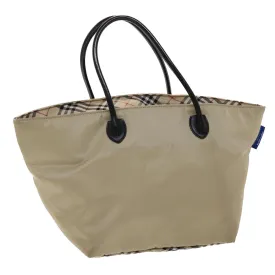 Trendy Inspired Burberry Nova Check Blue Label Tote Bag Nylon Beige Auth Yb277