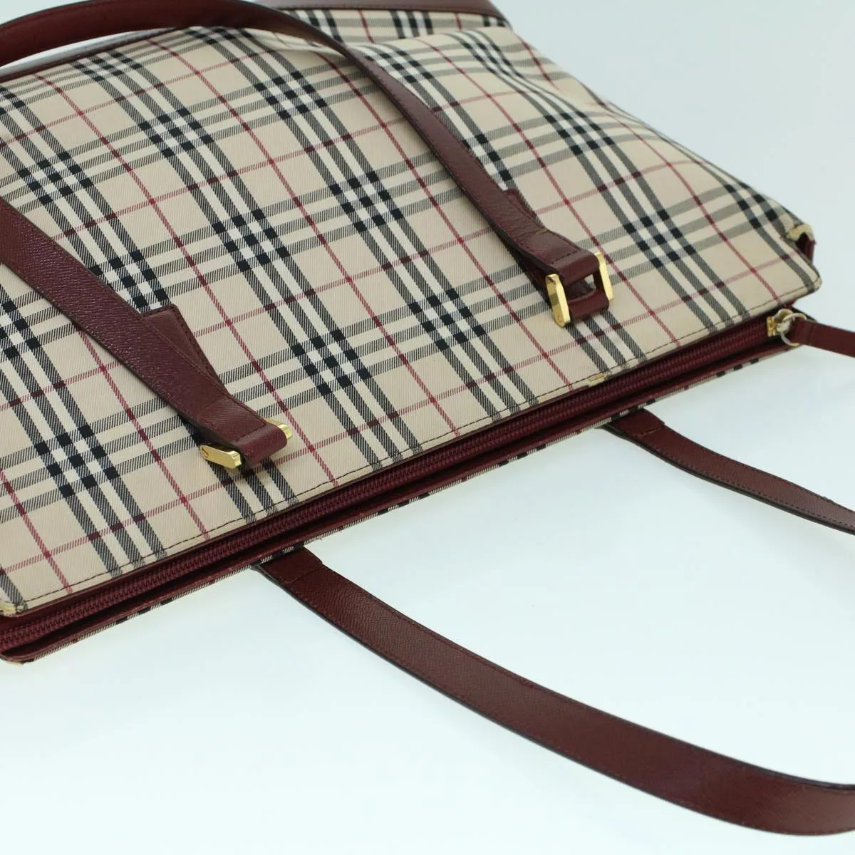Trendy Inspired Burberry Nova Check Tote Bag Canvas Leather Beige Red Auth 54022