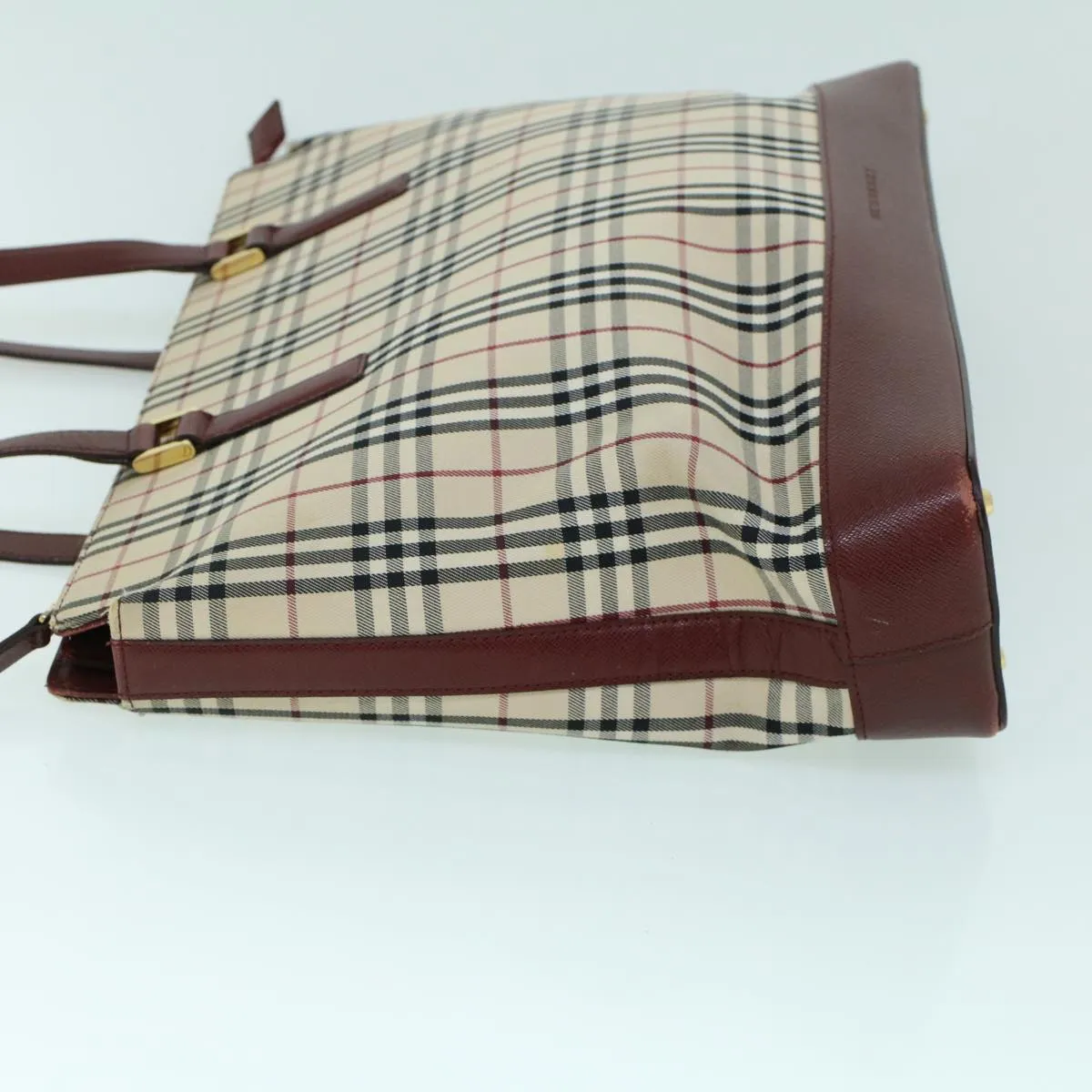 Trendy Inspired Burberry Nova Check Tote Bag Canvas Leather Beige Red Auth 54022