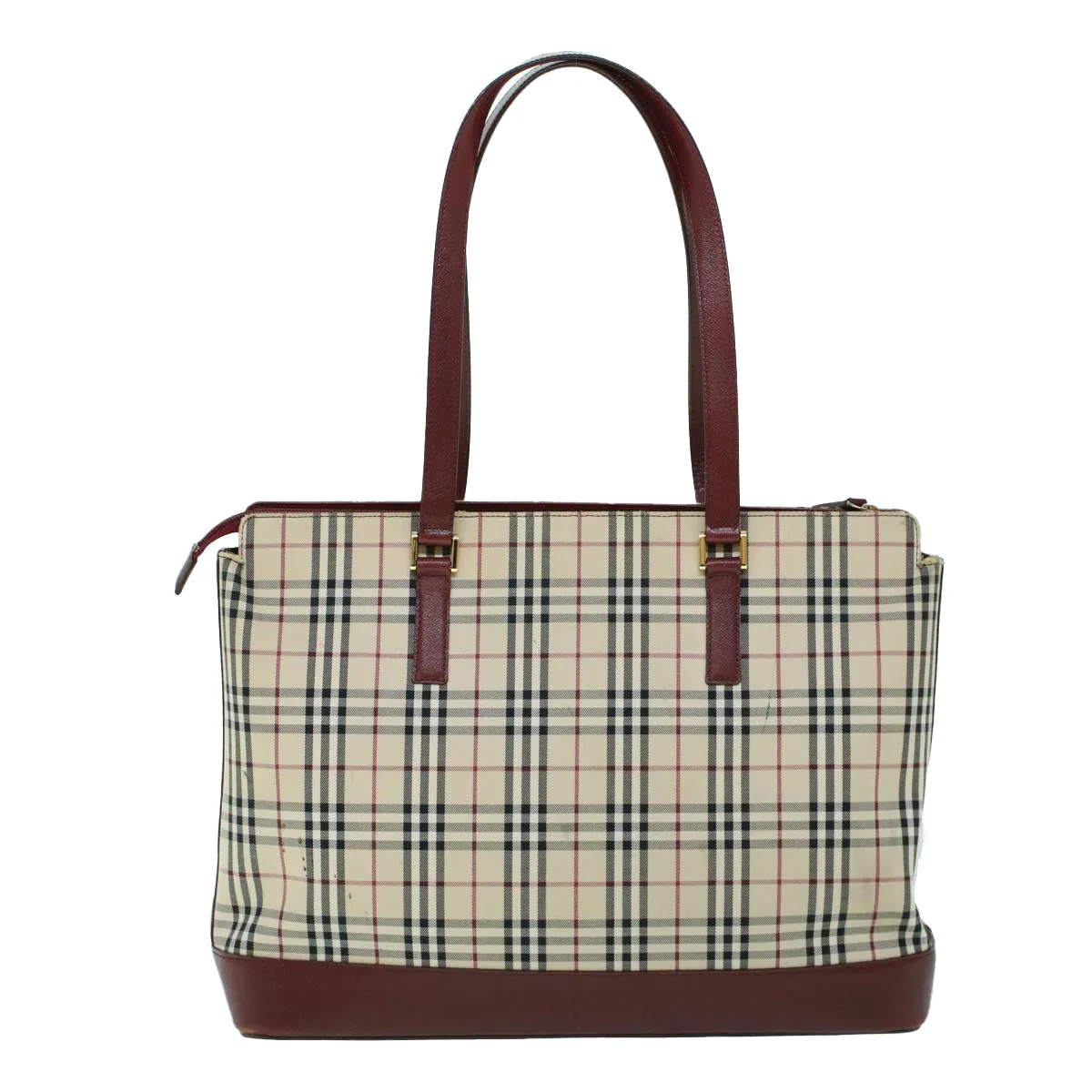 Trendy Inspired Burberry Nova Check Tote Bag Canvas Leather Beige Red Auth 54022