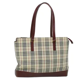 Trendy Inspired Burberry Nova Check Tote Bag Canvas Leather Beige Red Auth 54022