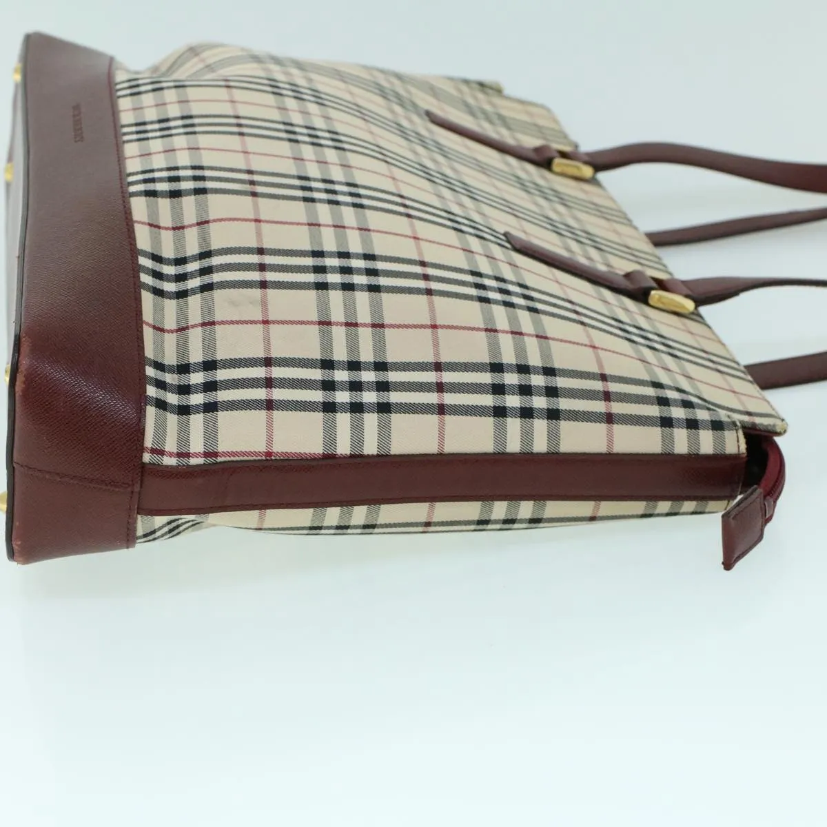 Trendy Inspired Burberry Nova Check Tote Bag Canvas Leather Beige Red Auth 54022