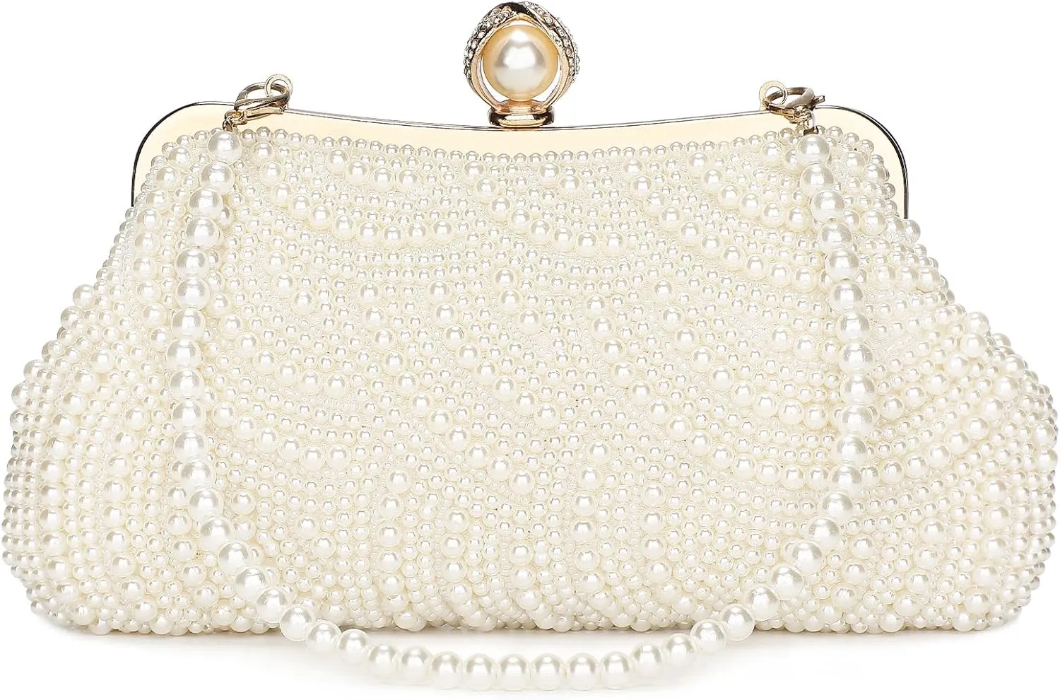 UBORSE Women Pearl Clutch Bag Noble Crystal Beaded Evening Bag Wedding Clutch with Pearl Chain