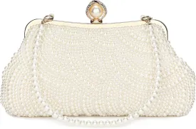 UBORSE Women Pearl Clutch Bag Noble Crystal Beaded Evening Bag Wedding Clutch with Pearl Chain