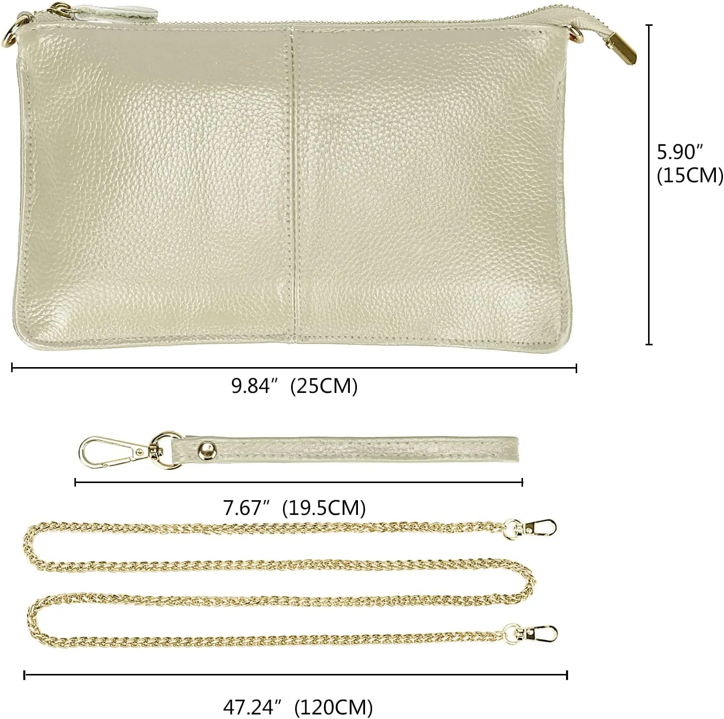 Uromee Wristlet Wallet Clutch Purses for Women Genuine Leather Crossbody Bag Handbag with Detachable Shoulder Chain