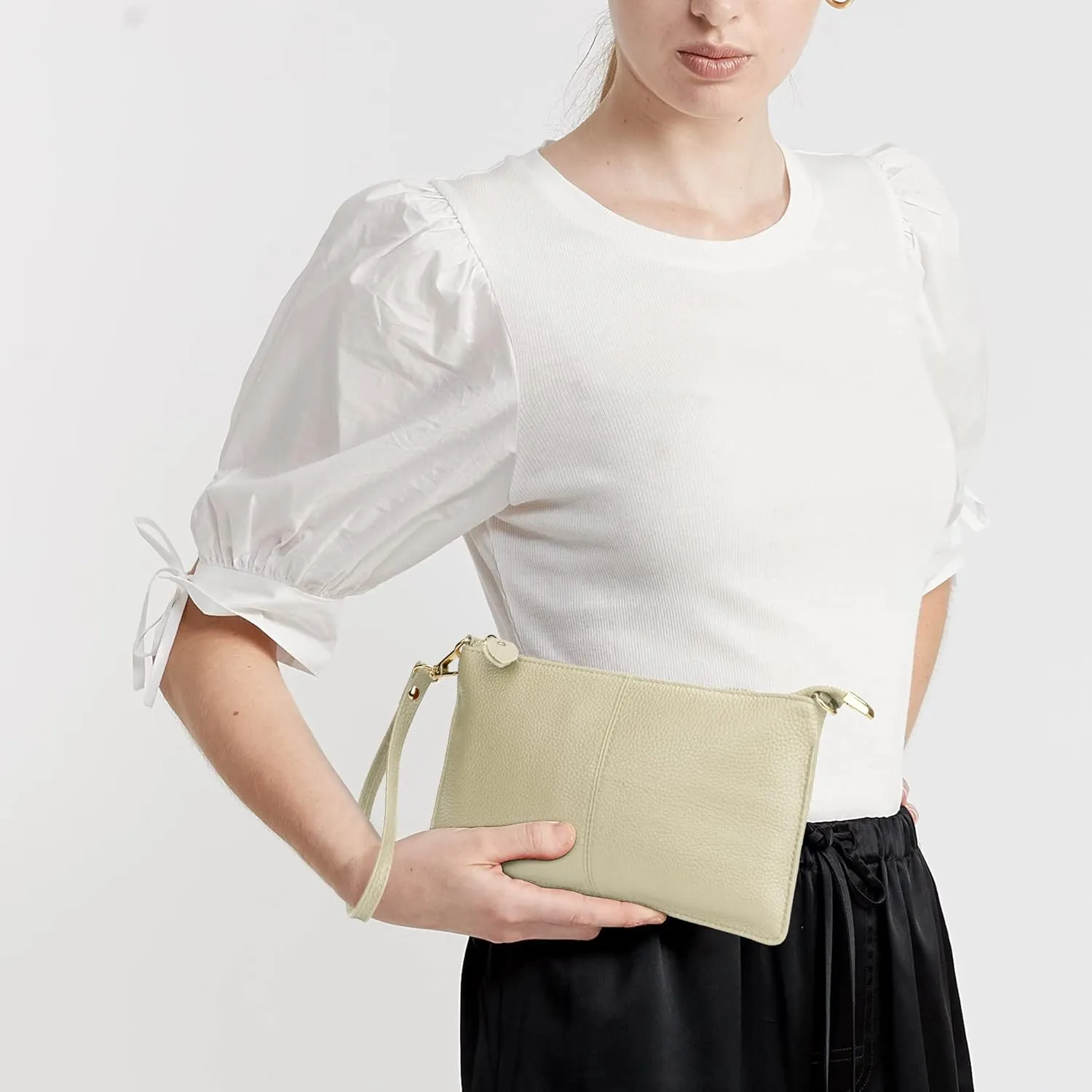 Uromee Wristlet Wallet Clutch Purses for Women Genuine Leather Crossbody Bag Handbag with Detachable Shoulder Chain