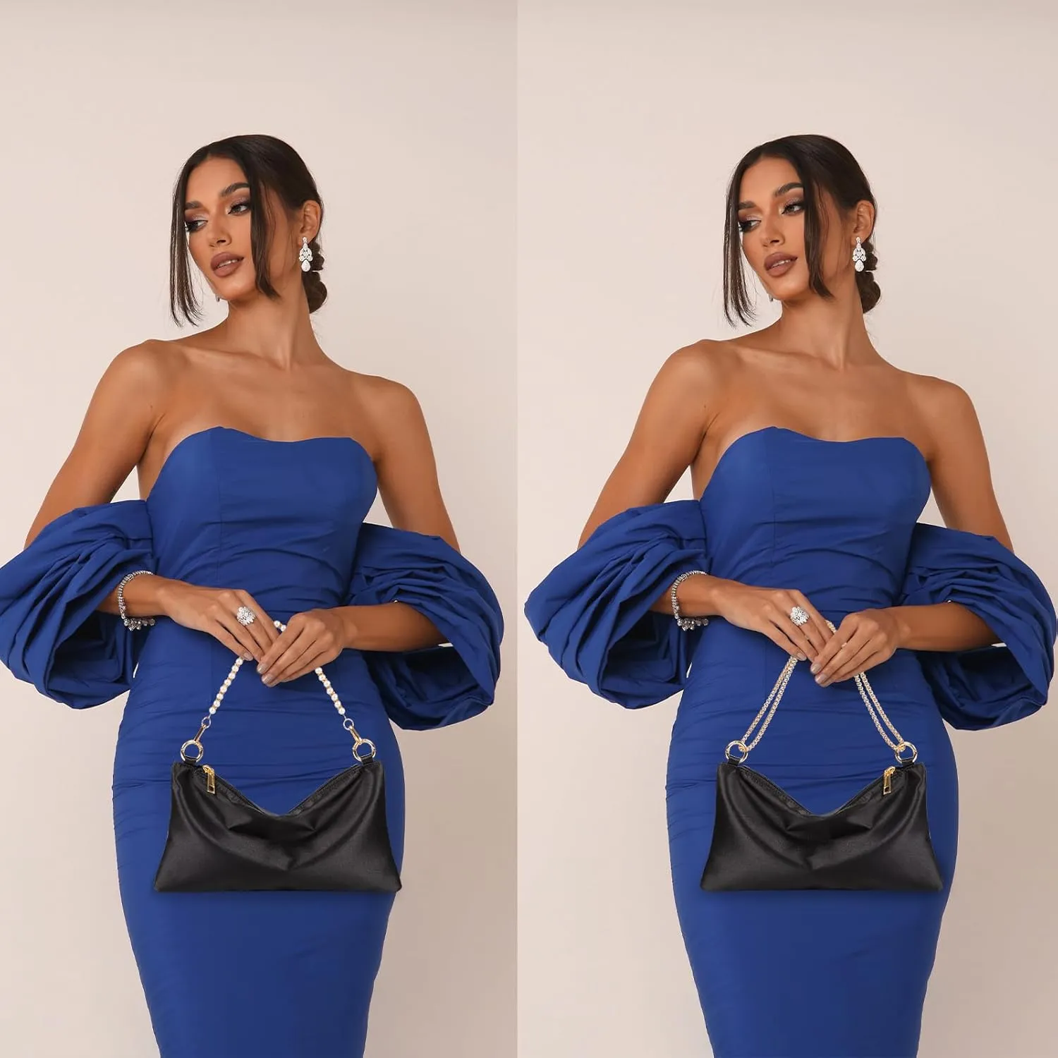 Womens Satin Evening Bag Clutch Purse Handbag for Women Wedding Shoulder Bag with 2 Chains for Formal Cocktail Party