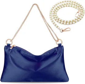 Womens Satin Evening Bag Clutch Purse Handbag for Women Wedding Shoulder Bag with 2 Chains for Formal Cocktail Party