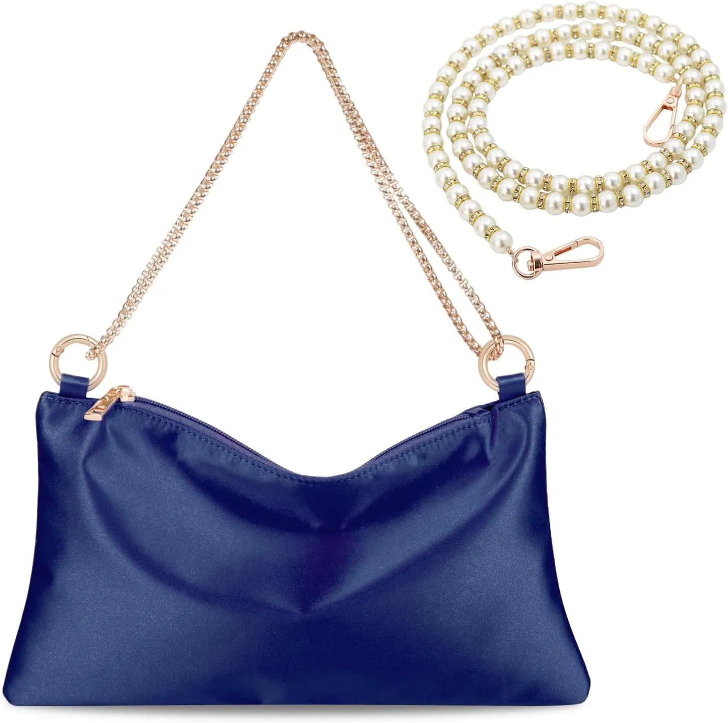 Womens Satin Evening Bag Clutch Purse Handbag for Women Wedding Shoulder Bag with 2 Chains for Formal Cocktail Party