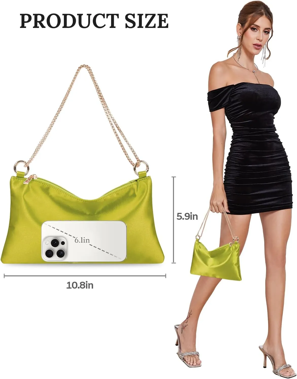 Womens Satin Evening Bag Clutch Purse Handbag for Women Wedding Shoulder Bag with 2 Chains for Formal Cocktail Party