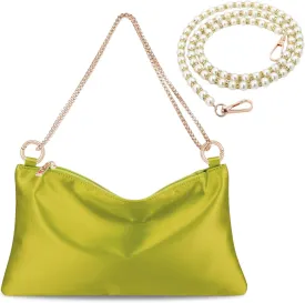 Womens Satin Evening Bag Clutch Purse Handbag for Women Wedding Shoulder Bag with 2 Chains for Formal Cocktail Party