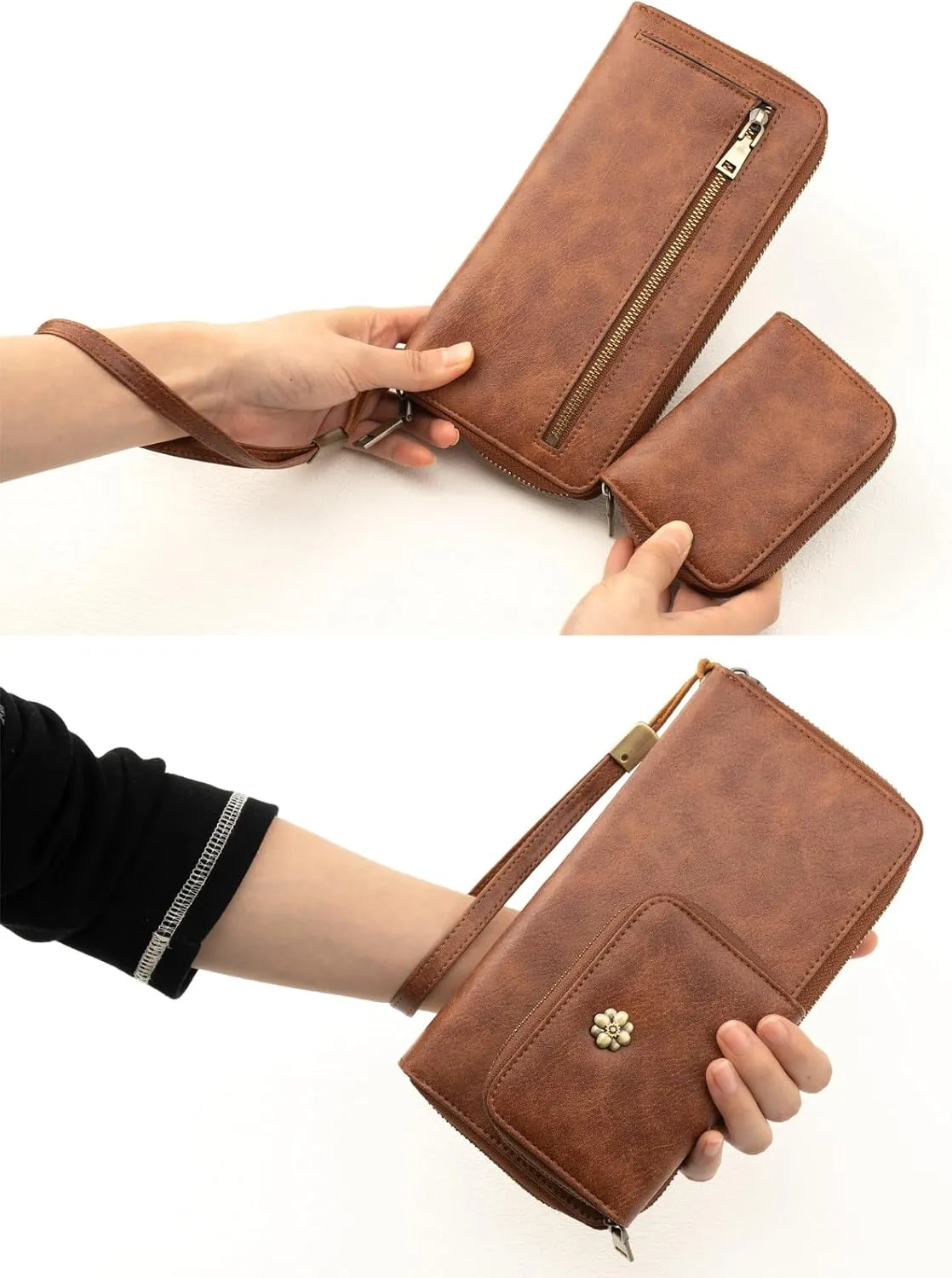 Women's Wallet RFID Blocking Leather Zip Around Large Capacity Card Holder Ladies Phone Clutch Long Purse Wristlet