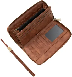 Women's Wallet RFID Blocking Leather Zip Around Large Capacity Card Holder Ladies Phone Clutch Long Purse Wristlet