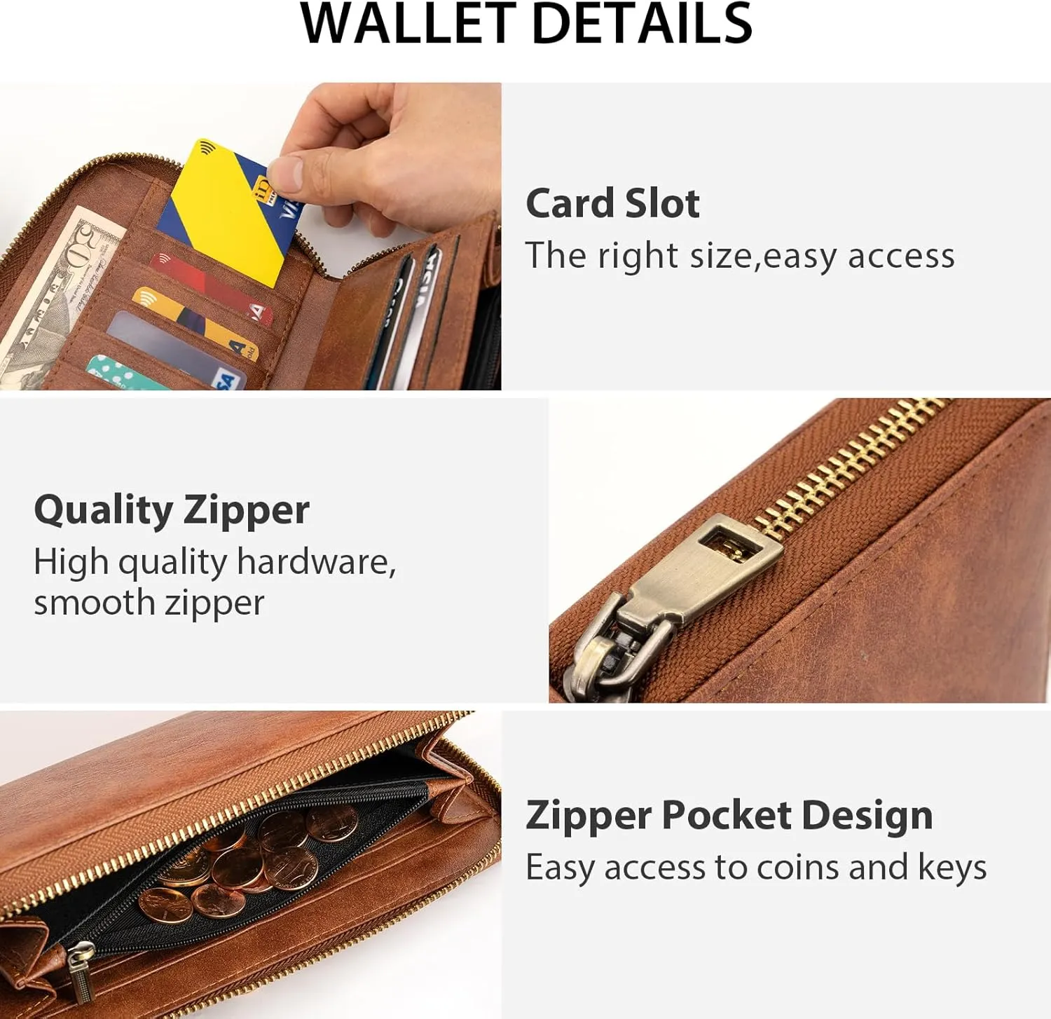 Women's Wallet RFID Blocking Leather Zip Around Large Capacity Card Holder Ladies Phone Clutch Long Purse Wristlet