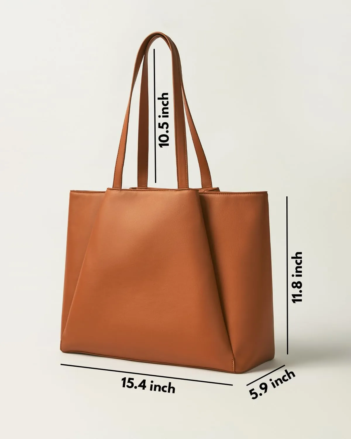 Work Tote Bags for Women 15.6 Inch - Laptop Tote Bag with Zip Compartments - Large PU Leather Office Purse Computer Briefcase - Brown