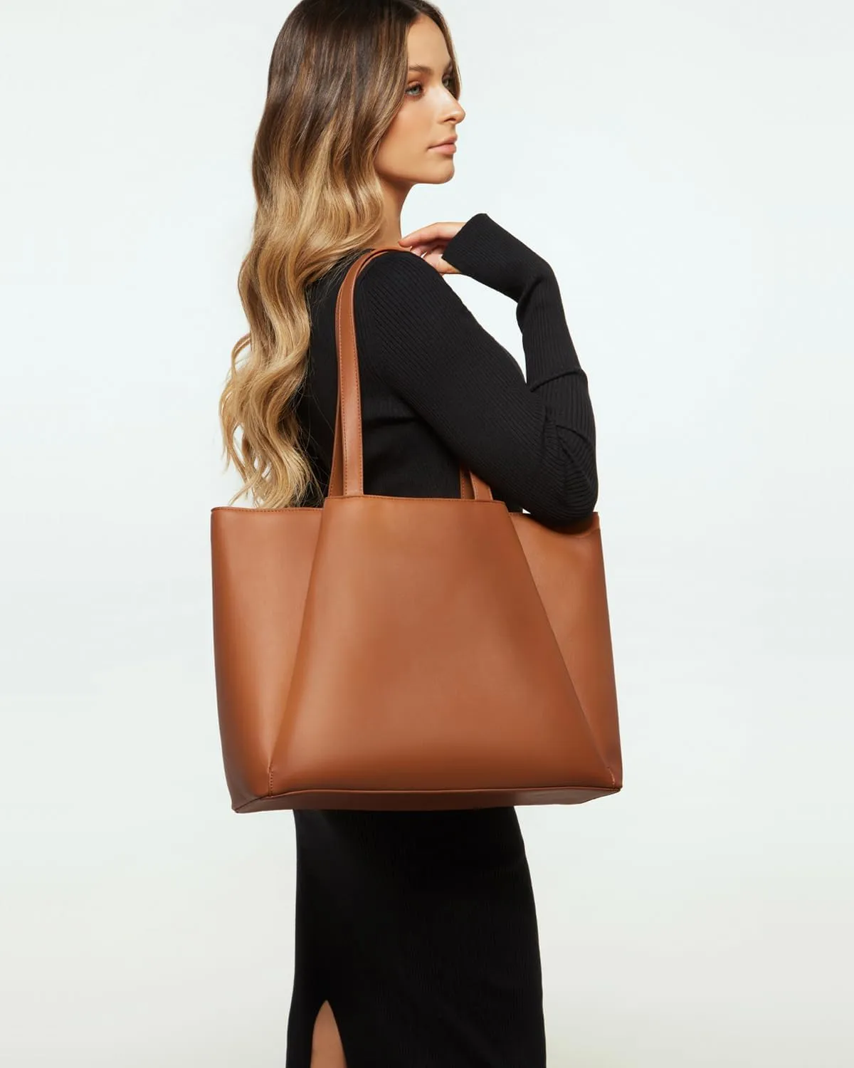 Work Tote Bags for Women 15.6 Inch - Laptop Tote Bag with Zip Compartments - Large PU Leather Office Purse Computer Briefcase - Brown