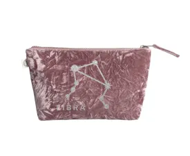 Zodiac Pink Crushed Velvet Large Makeup Bag - Libra
